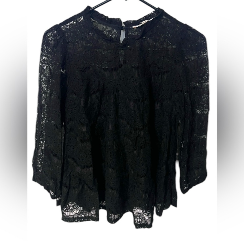 Monteau Los Angeles black lace overlay blouse